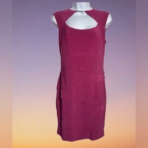 White House Black Market Magenta Plum Dress with gold accent at neckline